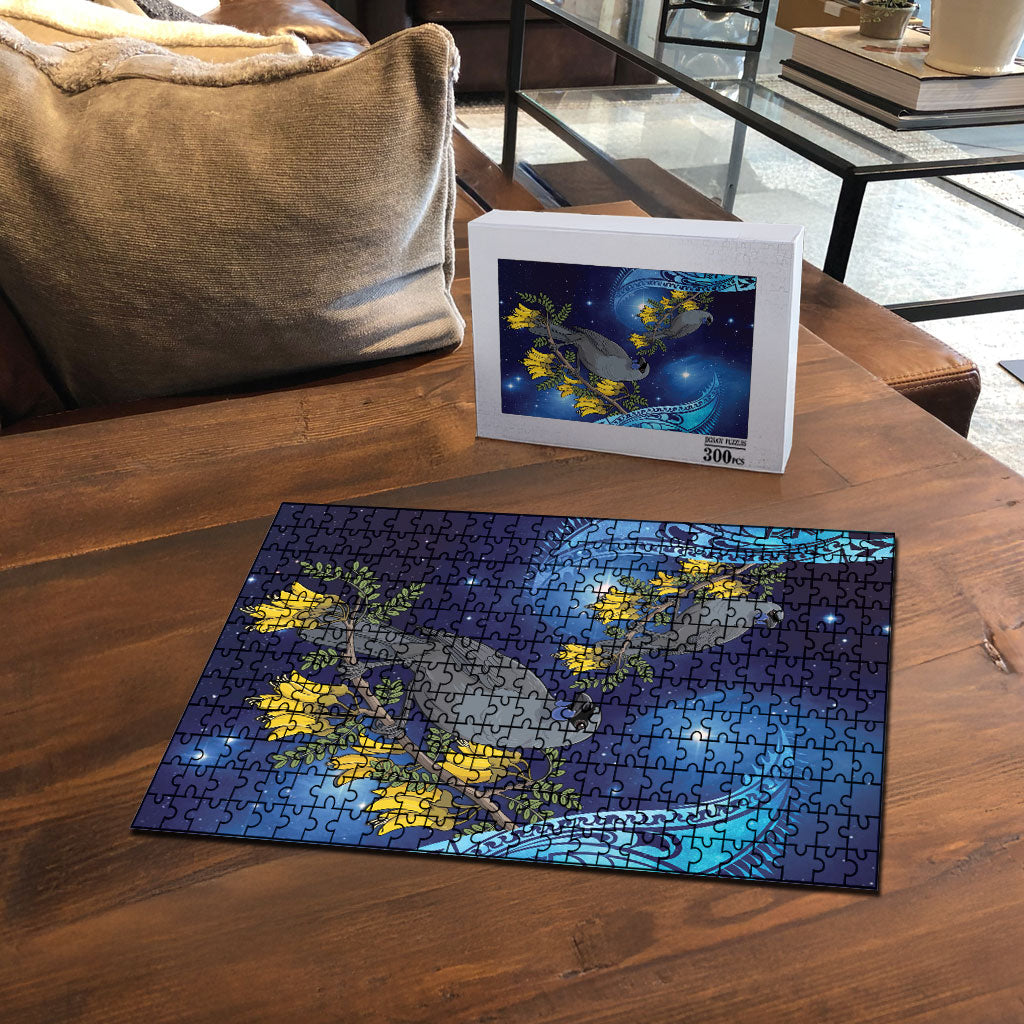New Zealand Kokako Bird Puzzle Kowhai Galaxy Style Polynesian Pattern LT22 - Polynesian Pride