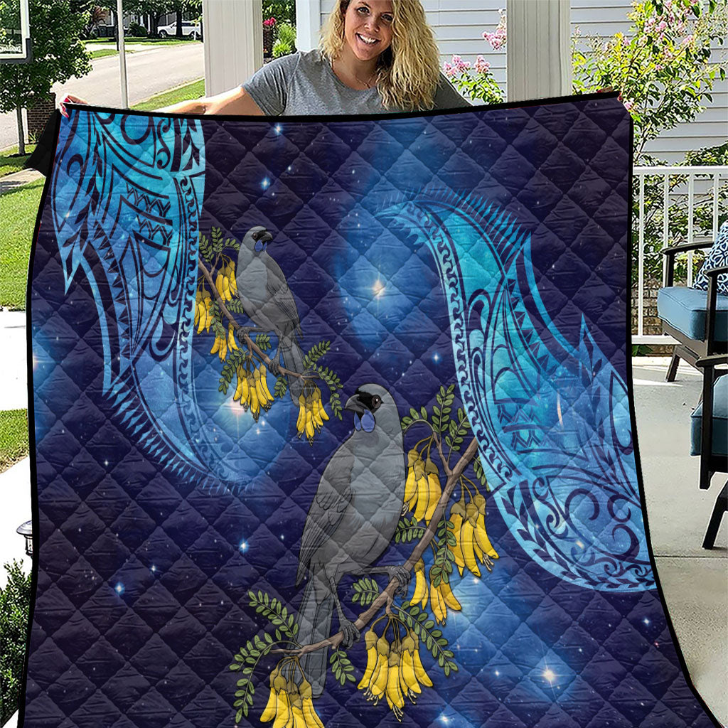 New Zealand Kokako Bird Quilt Kowhai Galaxy Style Polynesian Pattern LT22 Blue - Polynesian Pride