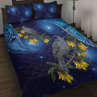 New Zealand Kokako Bird Quilt Bed Set Kowhai Galaxy Style Polynesian Pattern LT22 Blue - Polynesian Pride