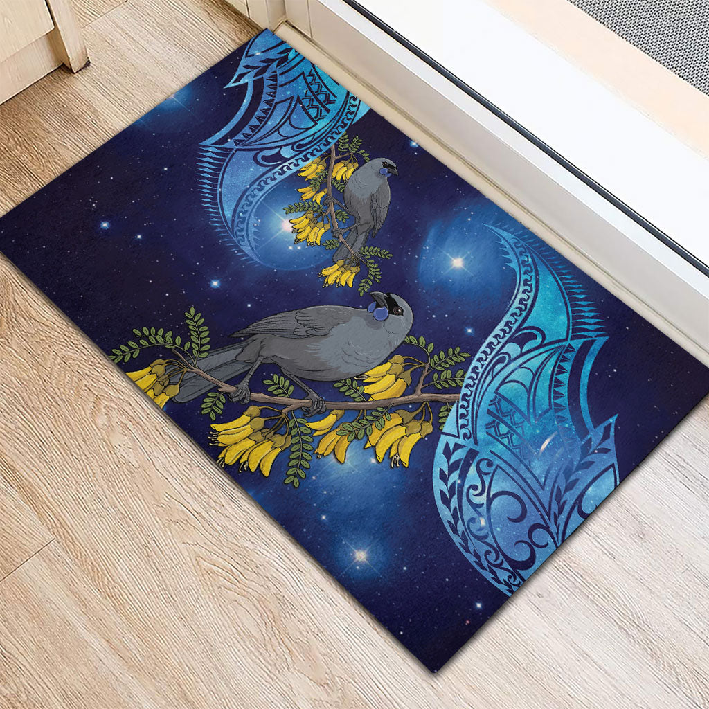 New Zealand Kokako Bird Rubber Doormat Kowhai Galaxy Style Polynesian Pattern LT22 - Polynesian Pride