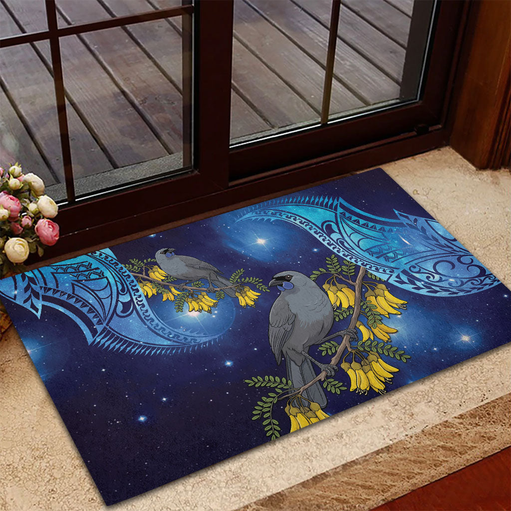 New Zealand Kokako Bird Rubber Doormat Kowhai Galaxy Style Polynesian Pattern LT22 - Polynesian Pride