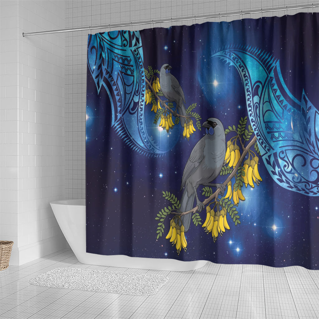 New Zealand Kokako Bird Shower Curtain Kowhai Galaxy Style Polynesian Pattern LT22 - Polynesian Pride