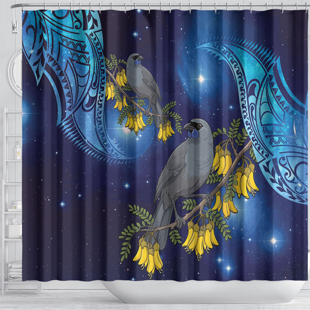 New Zealand Kokako Bird Shower Curtain Kowhai Galaxy Style Polynesian Pattern LT22 - Polynesian Pride