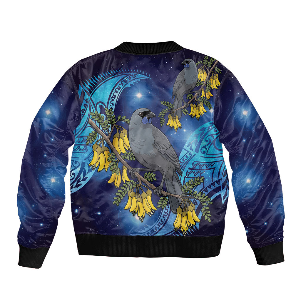 New Zealand Kokako Bird Sleeve Zip Bomber Jacket Kowhai Galaxy Style Polynesian Pattern LT22 - Polynesian Pride
