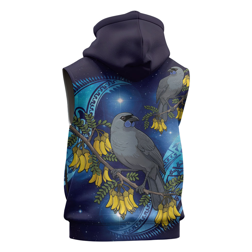 New Zealand Kokako Bird Sleeveless Hoodie Kowhai Galaxy Style Polynesian Pattern LT22 - Polynesian Pride