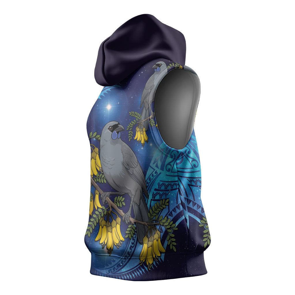 New Zealand Kokako Bird Sleeveless Hoodie Kowhai Galaxy Style Polynesian Pattern LT22 - Polynesian Pride