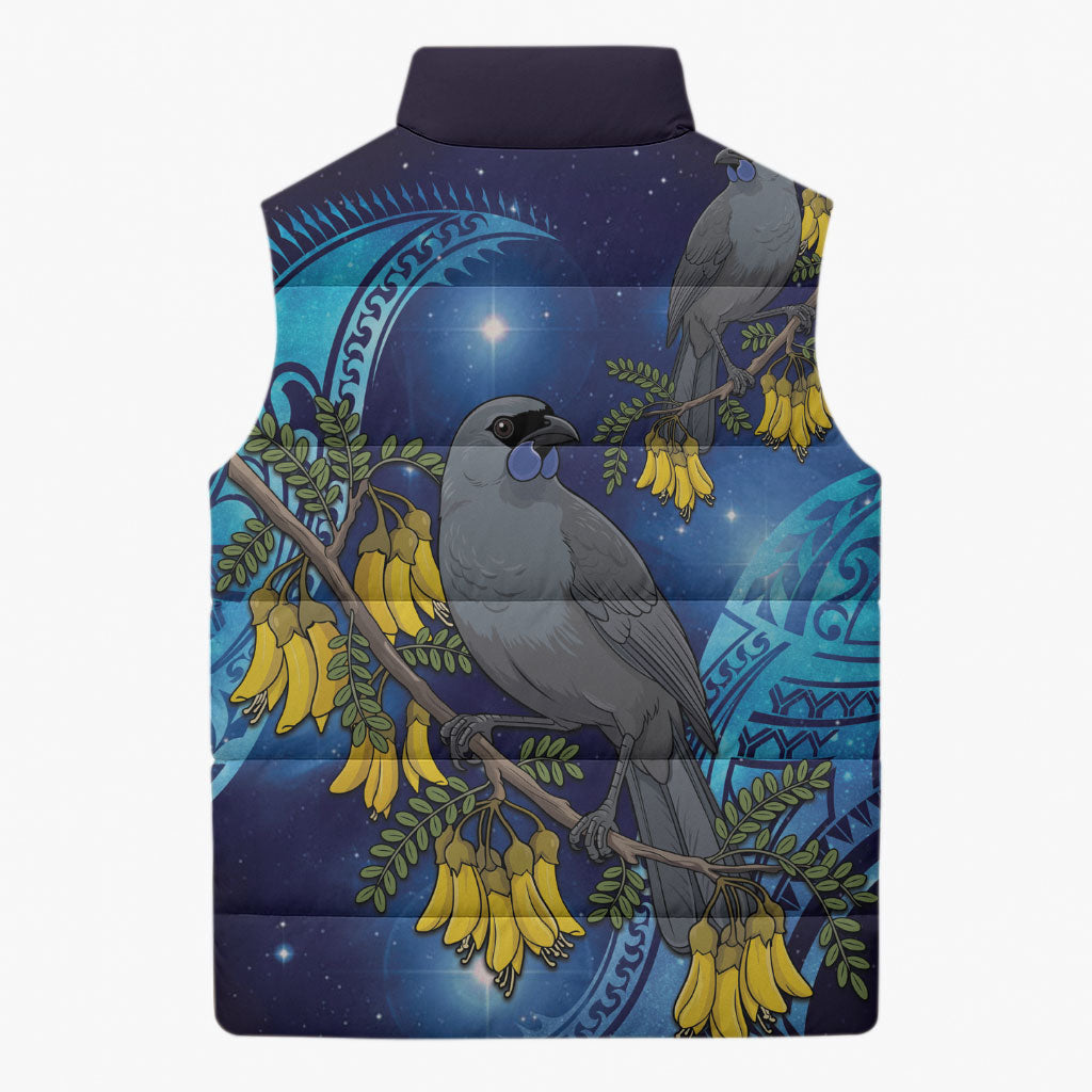New Zealand Kokako Bird Sleeveless Puffer Jacket Kowhai Galaxy Style Polynesian Pattern LT22 - Polynesian Pride