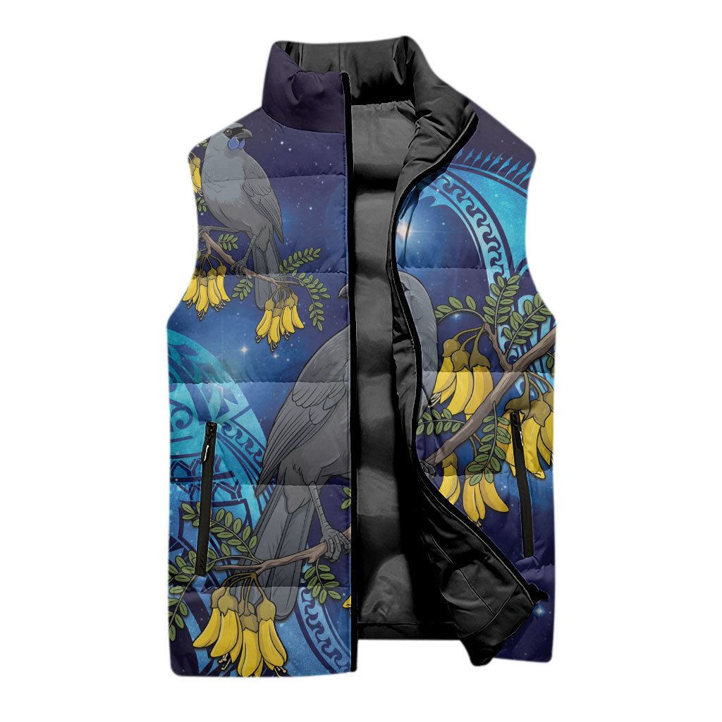 New Zealand Kokako Bird Sleeveless Puffer Jacket Kowhai Galaxy Style Polynesian Pattern LT22 - Polynesian Pride