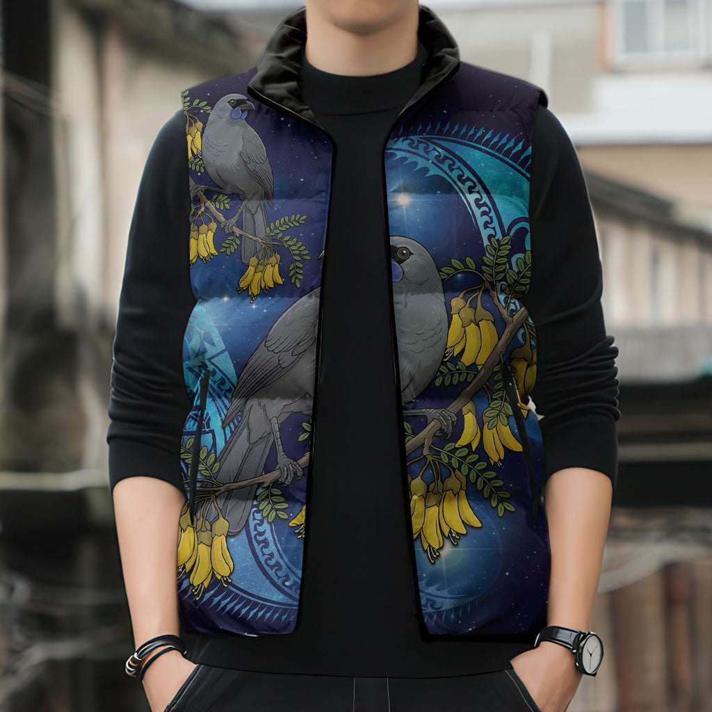 New Zealand Kokako Bird Sleeveless Puffer Jacket Kowhai Galaxy Style Polynesian Pattern LT22 - Polynesian Pride