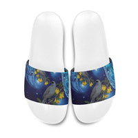 New Zealand Kokako Bird Slide Sandals Kowhai Galaxy Style Polynesian Pattern LT22 Blue - Polynesian Pride