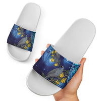 New Zealand Kokako Bird Slide Sandals Kowhai Galaxy Style Polynesian Pattern LT22 - Polynesian Pride