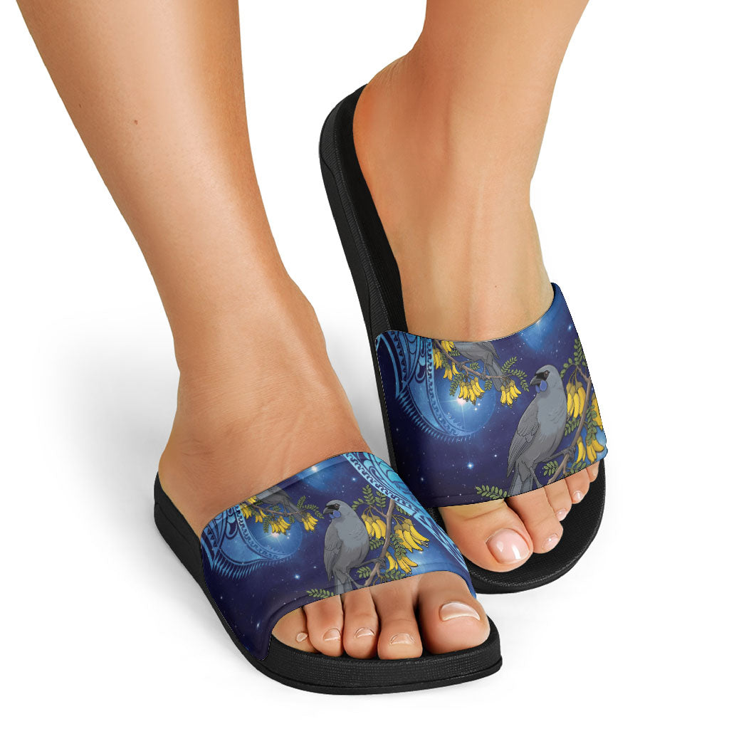 New Zealand Kokako Bird Slide Sandals Kowhai Galaxy Style Polynesian Pattern LT22 - Polynesian Pride