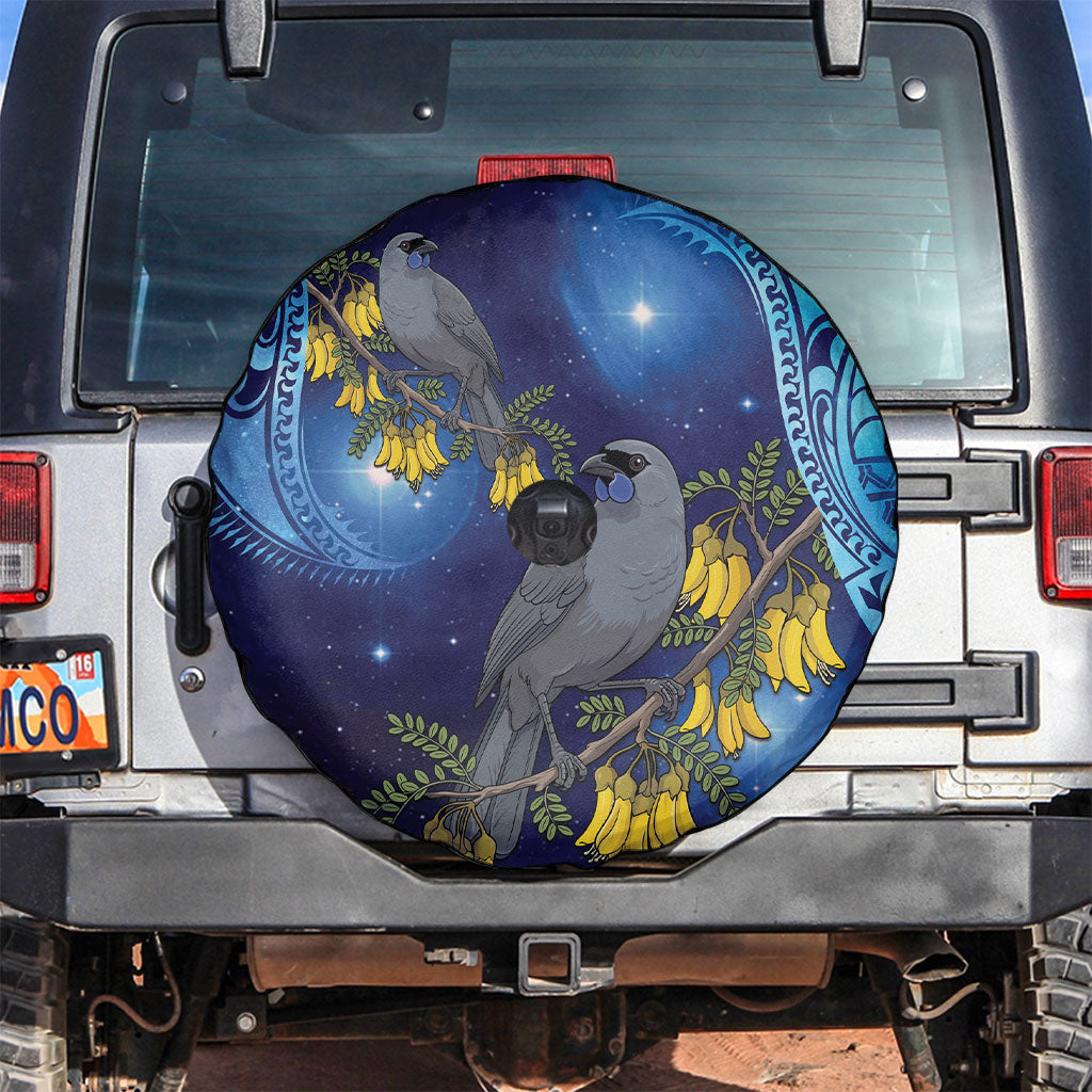 New Zealand Kokako Bird Spare Tire Cover Kowhai Galaxy Style Polynesian Pattern LT22 Blue - Polynesian Pride