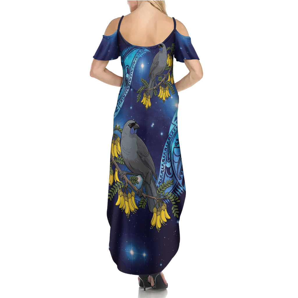 New Zealand Kokako Bird Summer Maxi Dress Kowhai Galaxy Style Polynesian Pattern LT22 - Polynesian Pride