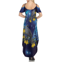 New Zealand Kokako Bird Summer Maxi Dress Kowhai Galaxy Style Polynesian Pattern LT22 - Polynesian Pride
