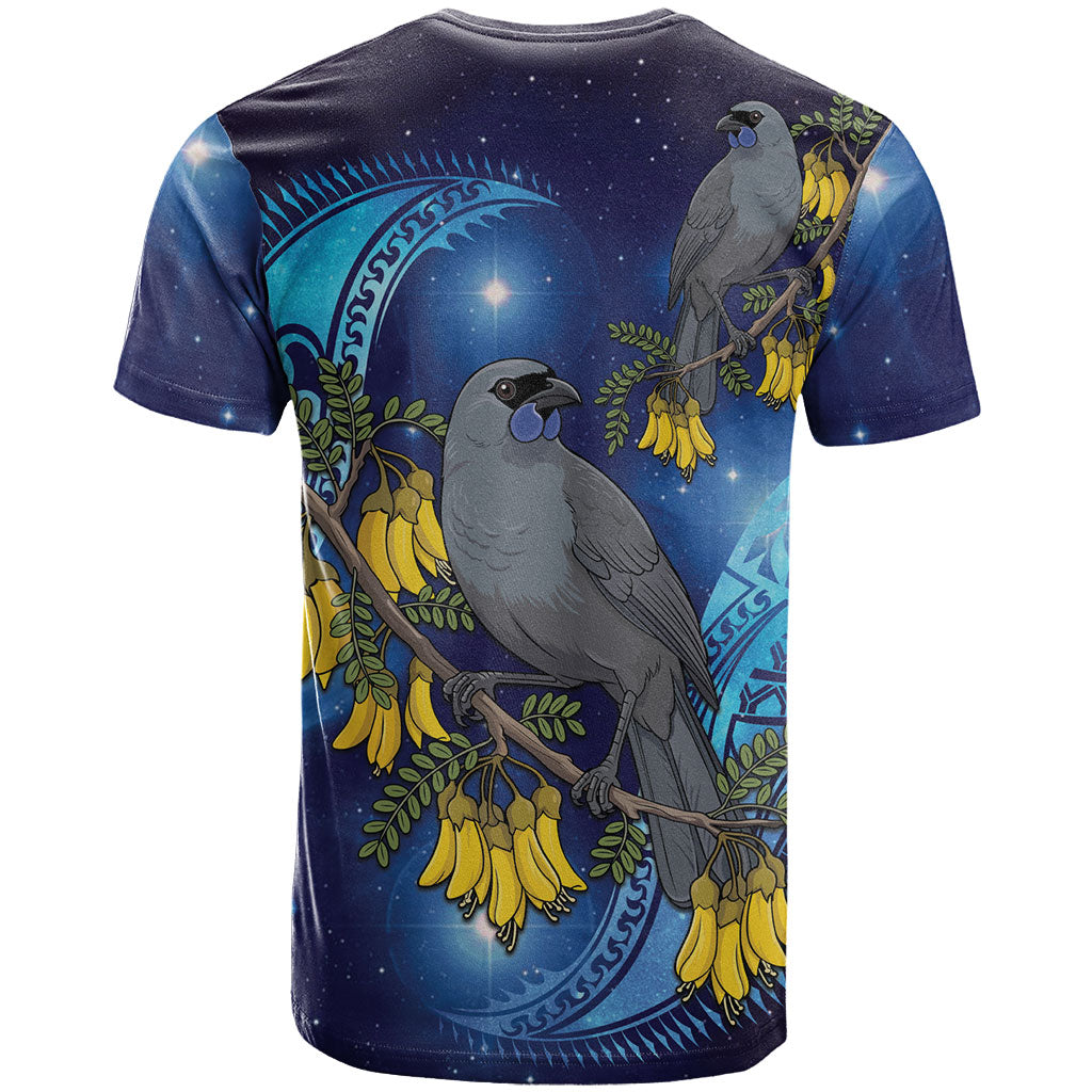 New Zealand Kokako Bird T Shirt Kowhai Galaxy Style Polynesian Pattern LT22 - Polynesian Pride