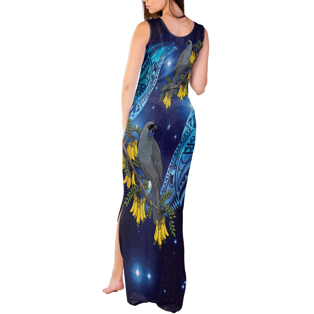 New Zealand Kokako Bird Tank Maxi Dress Kowhai Galaxy Style Polynesian Pattern LT22 - Polynesian Pride