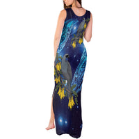 New Zealand Kokako Bird Tank Maxi Dress Kowhai Galaxy Style Polynesian Pattern LT22 - Polynesian Pride