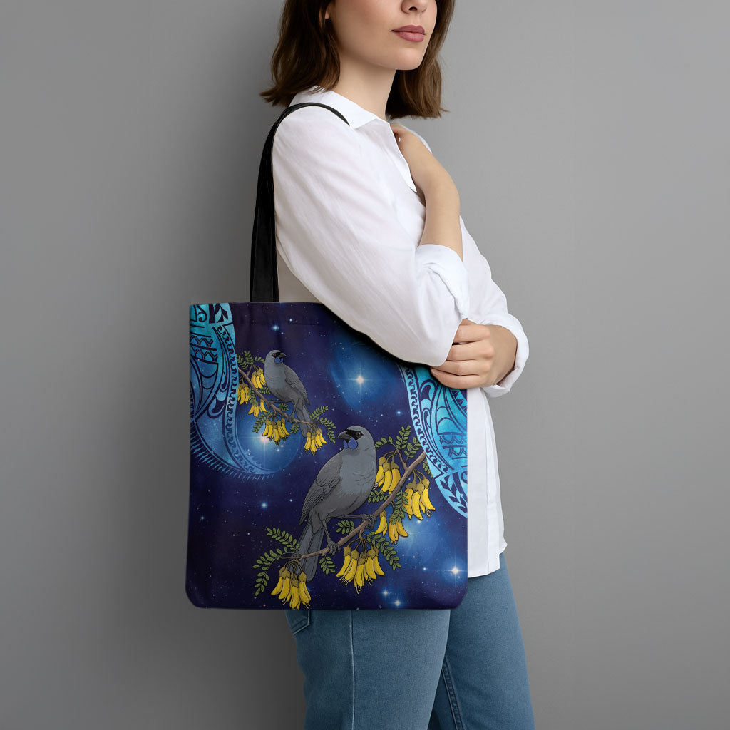 New Zealand Kokako Bird Tote Bag Kowhai Galaxy Style Polynesian Pattern LT22 - Polynesian Pride