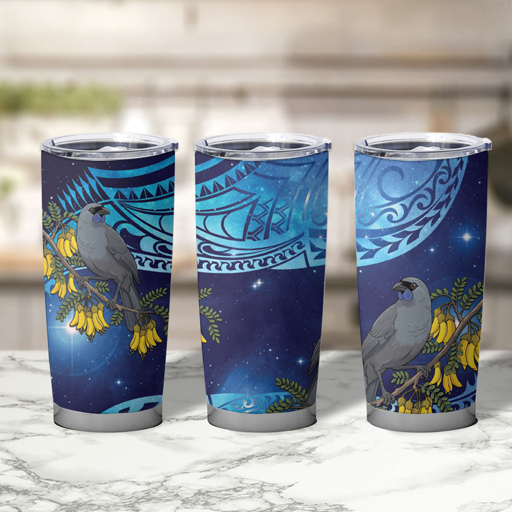 New Zealand Kokako Bird Tumbler Cup Kowhai Galaxy Style Polynesian Pattern LT22 - Polynesian Pride