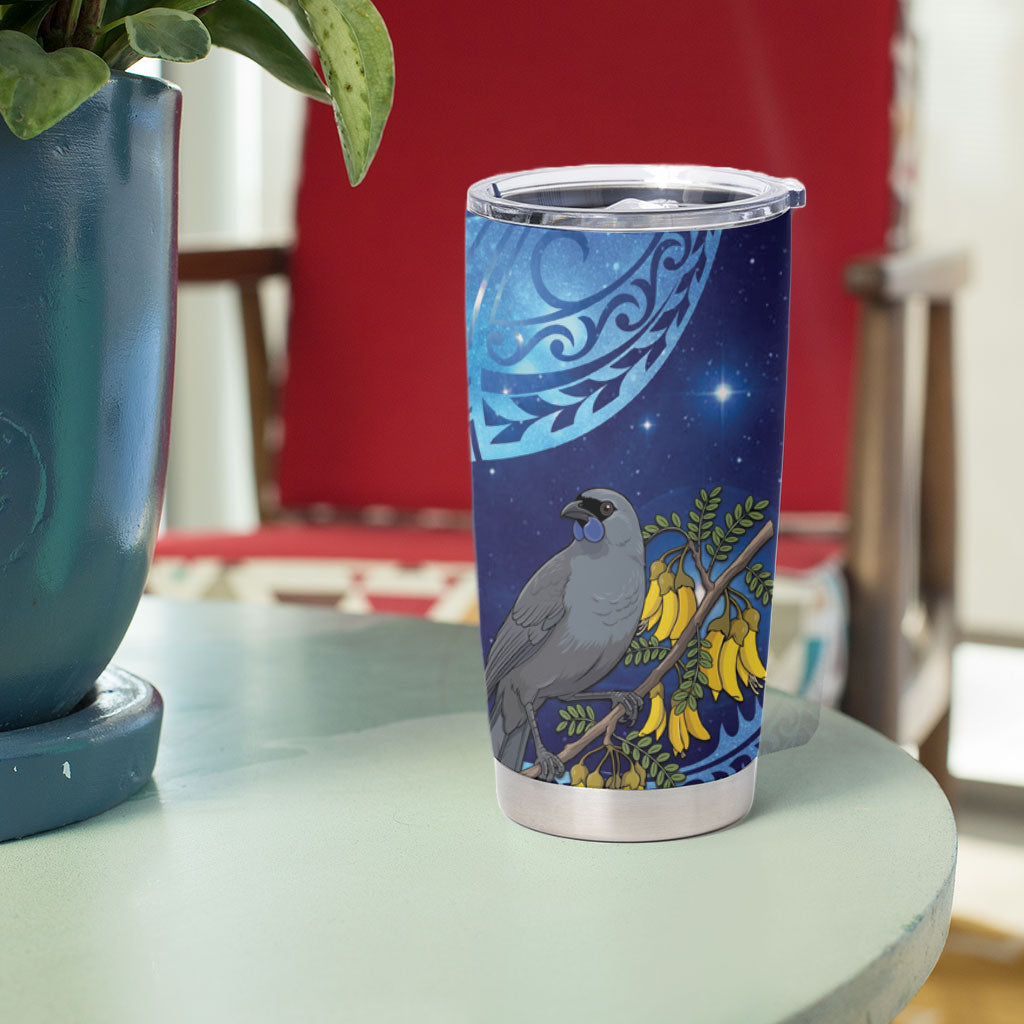 New Zealand Kokako Bird Tumbler Cup Kowhai Galaxy Style Polynesian Pattern LT22 - Polynesian Pride