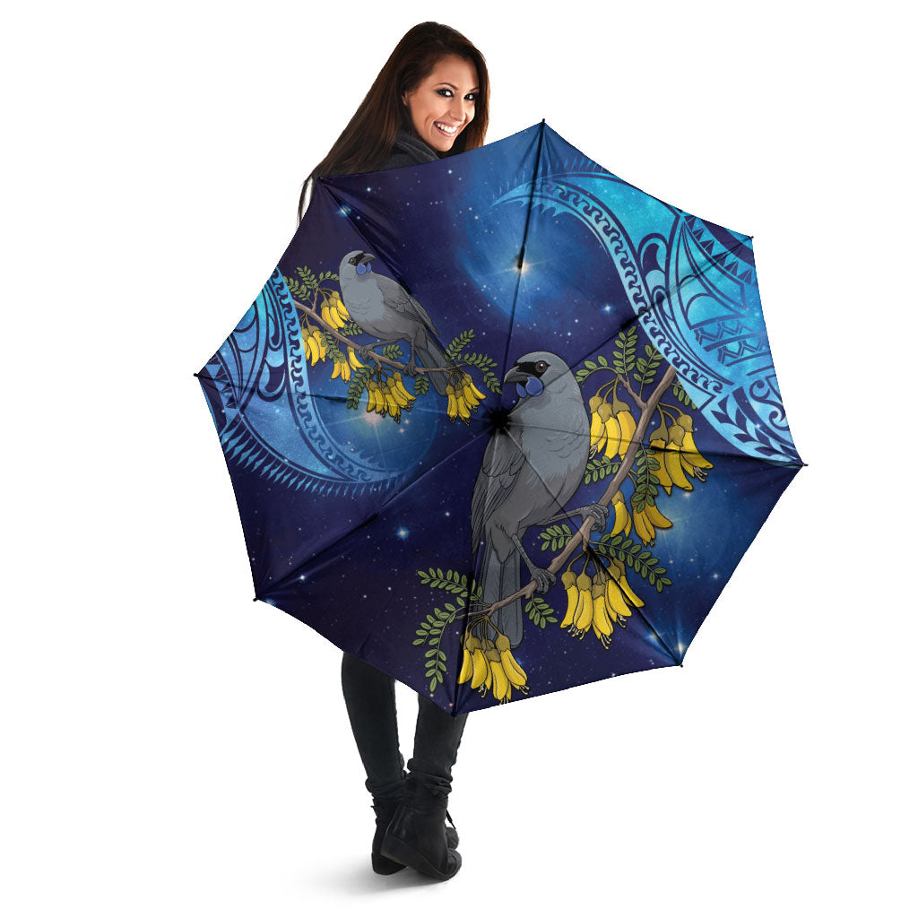 New Zealand Kokako Bird Umbrella Kowhai Galaxy Style Polynesian Pattern LT22 - Polynesian Pride