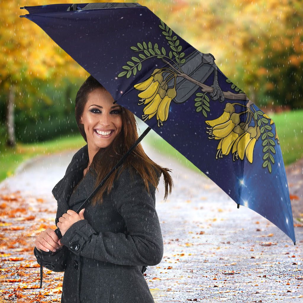New Zealand Kokako Bird Umbrella Kowhai Galaxy Style Polynesian Pattern LT22 - Polynesian Pride