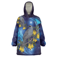 New Zealand Kokako Bird Wearable Blanket Hoodie Kowhai Galaxy Style Polynesian Pattern LT22 One Size Blue - Polynesian Pride