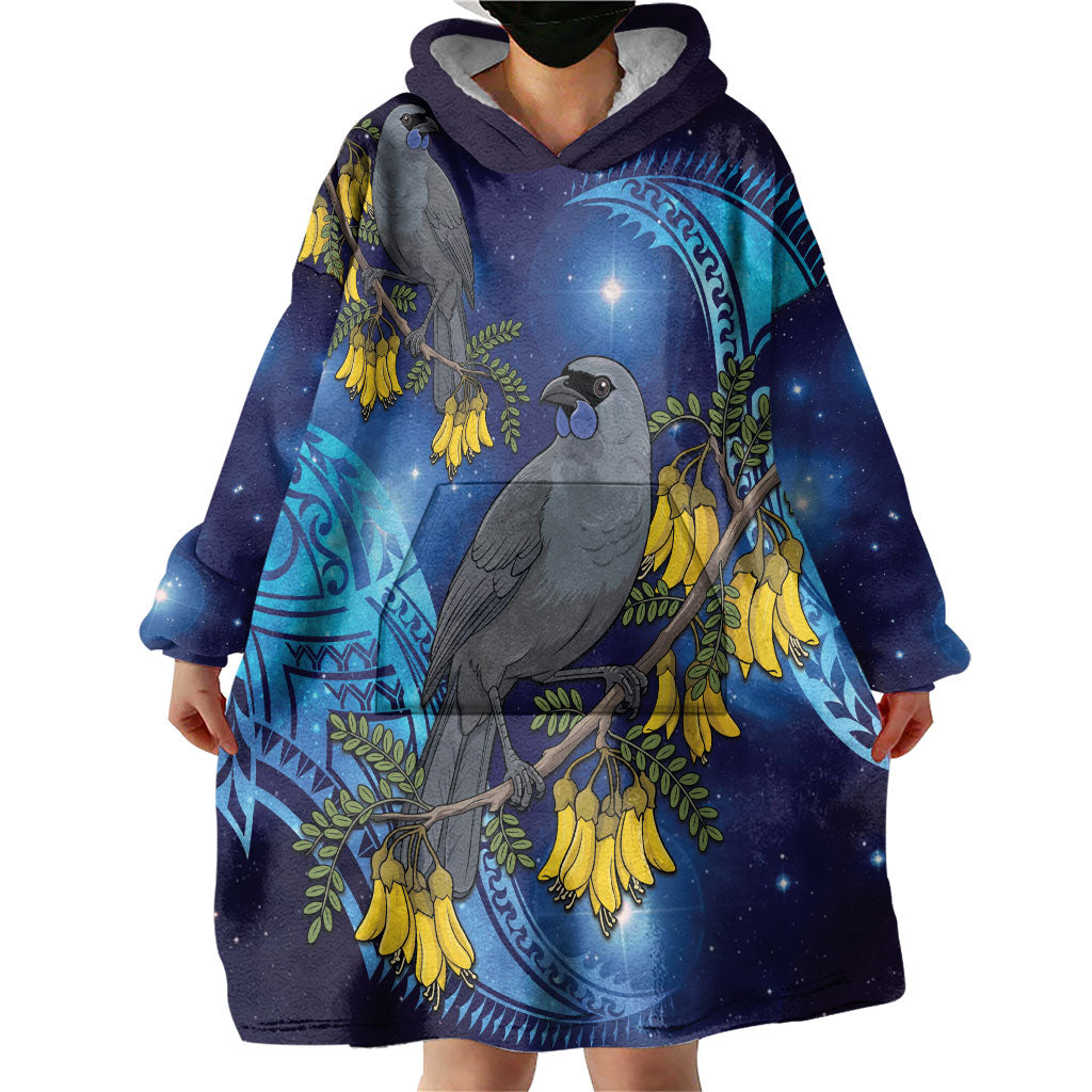 New Zealand Kokako Bird Wearable Blanket Hoodie Kowhai Galaxy Style Polynesian Pattern LT22 - Polynesian Pride