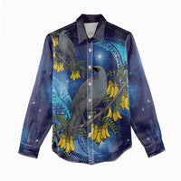 New Zealand Kokako Bird Women Casual Shirt Kowhai Galaxy Style Polynesian Pattern LT22 - Polynesian Pride