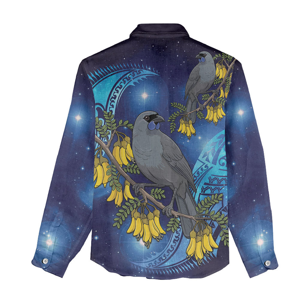 New Zealand Kokako Bird Women Casual Shirt Kowhai Galaxy Style Polynesian Pattern LT22 - Polynesian Pride