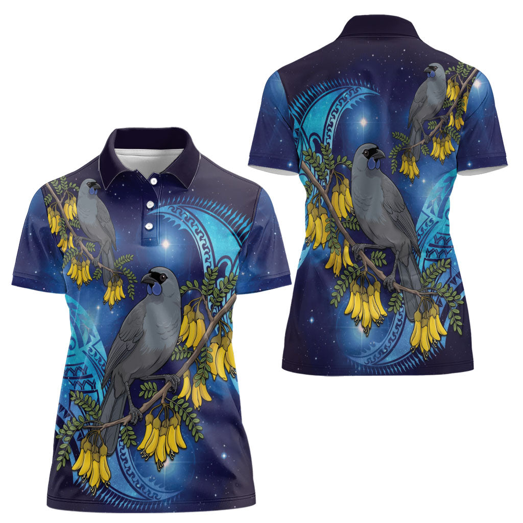 New Zealand Kokako Bird Women Polo Shirt Kowhai Galaxy Style Polynesian Pattern LT22 - Polynesian Pride