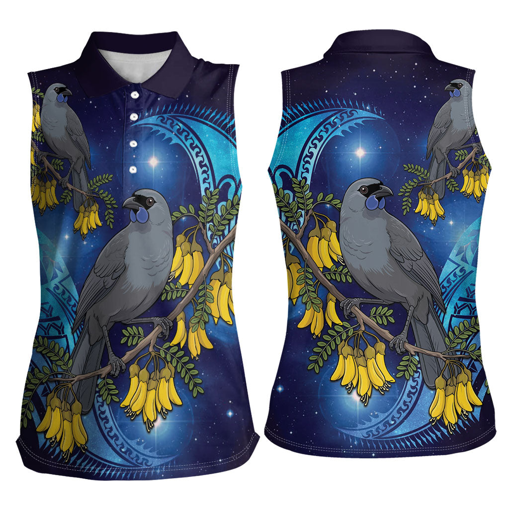 New Zealand Kokako Bird Women Sleeveless Polo Shirt Kowhai Galaxy Style Polynesian Pattern LT22 - Polynesian Pride
