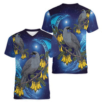 New Zealand Kokako Bird Women V-Neck T-Shirt Kowhai Galaxy Style Polynesian Pattern LT22 - Polynesian Pride