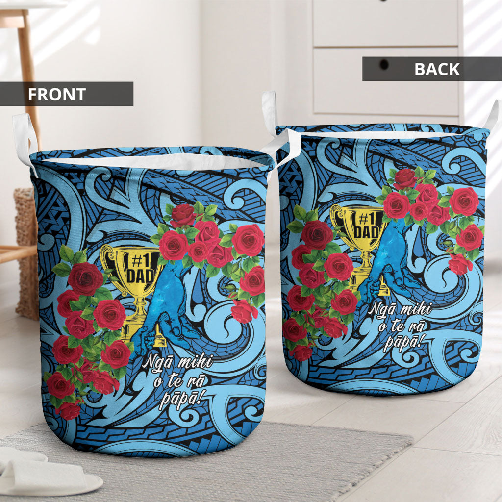 New Zealand Father's Day Laundry Basket Best Dad Trophy Red Rose Maori Pattern LT22 - Polynesian Pride