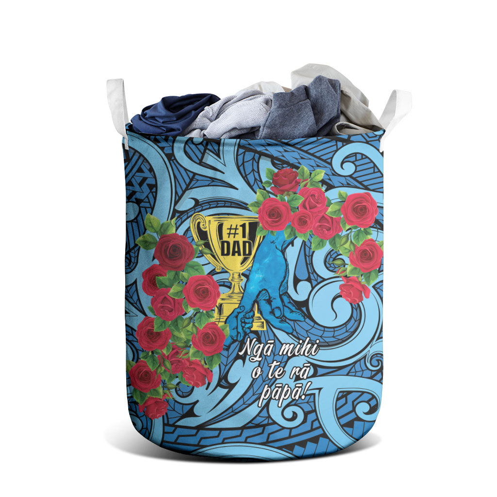 New Zealand Father's Day Laundry Basket Best Dad Trophy Red Rose Maori Pattern LT22 - Polynesian Pride