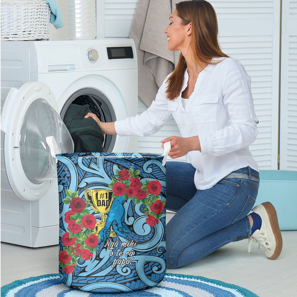 New Zealand Father's Day Laundry Basket Best Dad Trophy Red Rose Maori Pattern LT22 - Polynesian Pride