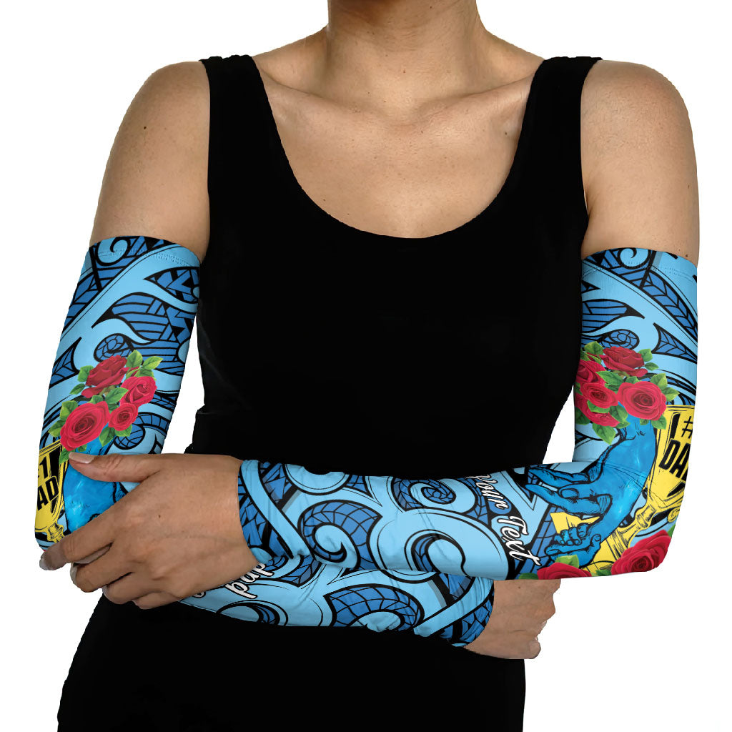 Personalised New Zealand Father's Day Arm Sleeves Best Dad Trophy Red Rose Maori Pattern LT22 - Polynesian Pride