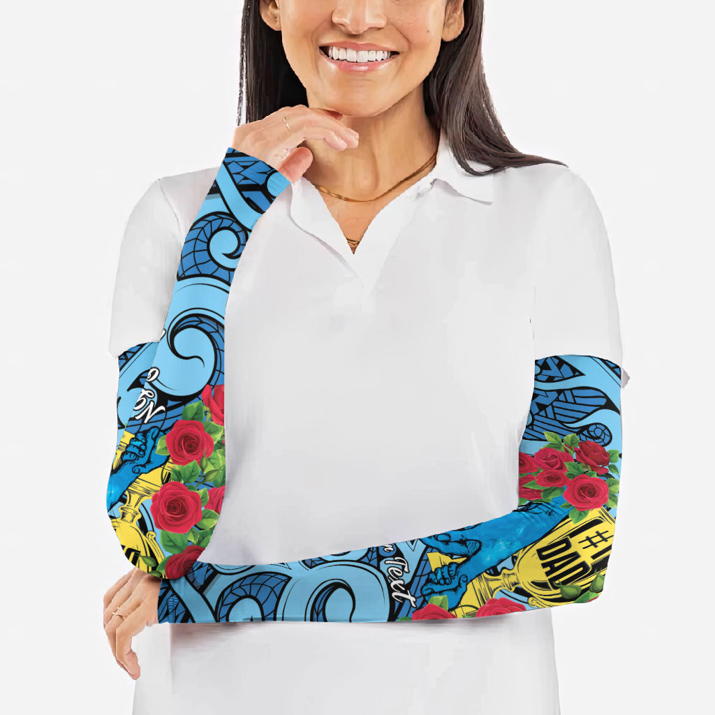 Personalised New Zealand Father's Day Arm Sleeves Best Dad Trophy Red Rose Maori Pattern LT22 - Polynesian Pride