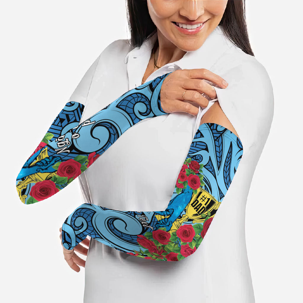 Personalised New Zealand Father's Day Arm Sleeves Best Dad Trophy Red Rose Maori Pattern LT22 - Polynesian Pride