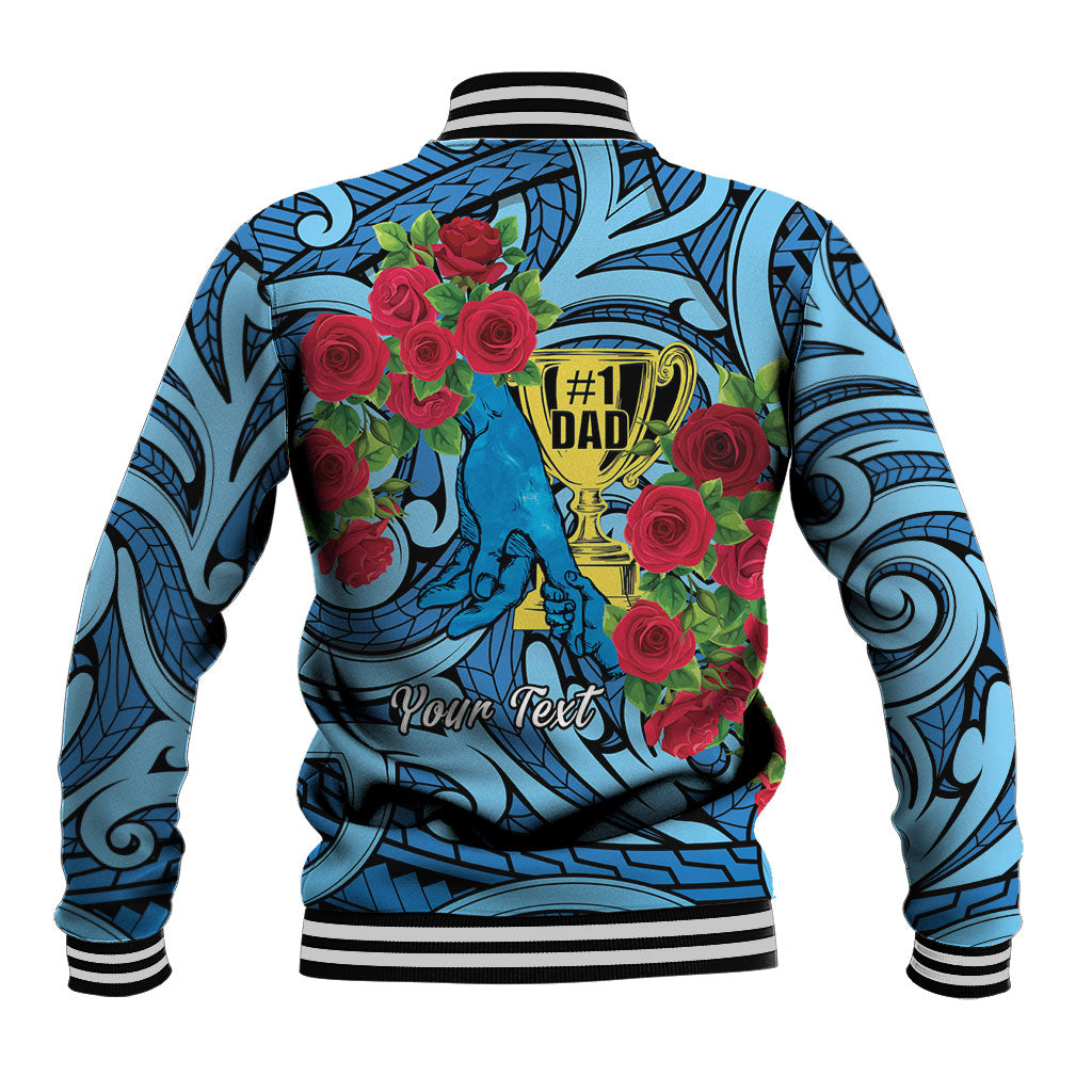 Personalised New Zealand Father's Day Baseball Jacket Best Dad Trophy Red Rose Maori Pattern LT22 - Polynesian Pride