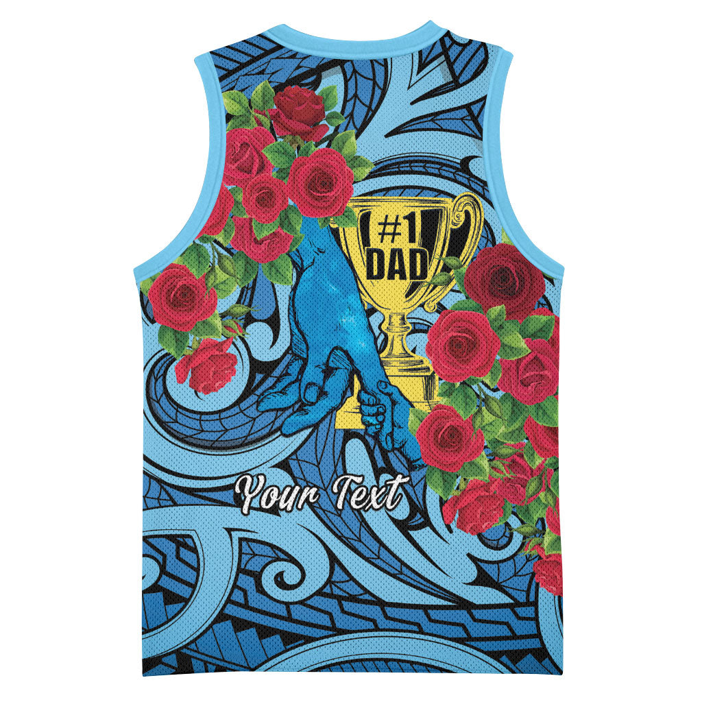 Personalised New Zealand Father's Day Basketball Jersey Best Dad Trophy Red Rose Maori Pattern LT22 - Polynesian Pride