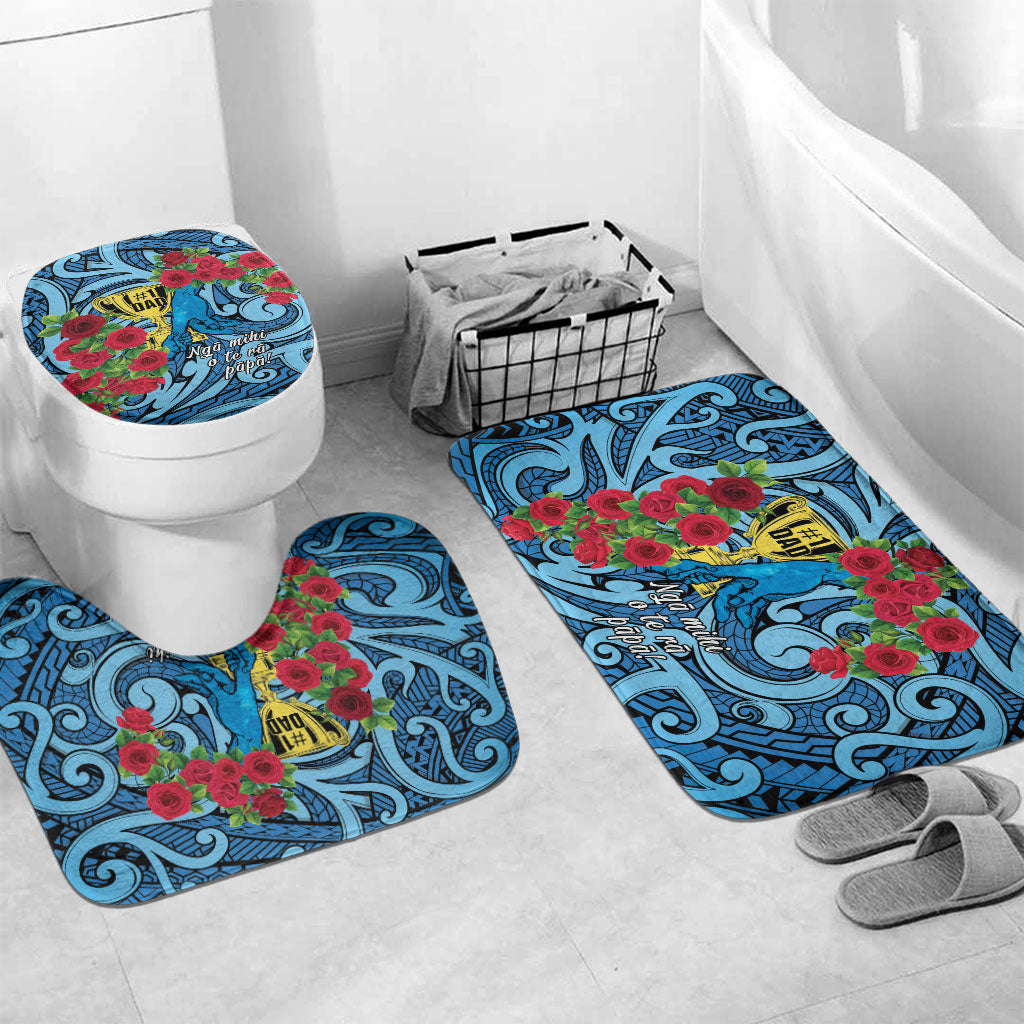 New Zealand Father's Day Bathroom Set Best Dad Trophy Red Rose Maori Pattern LT22 Mat Set Only (3 pcs) One Size Blue - Polynesian Pride