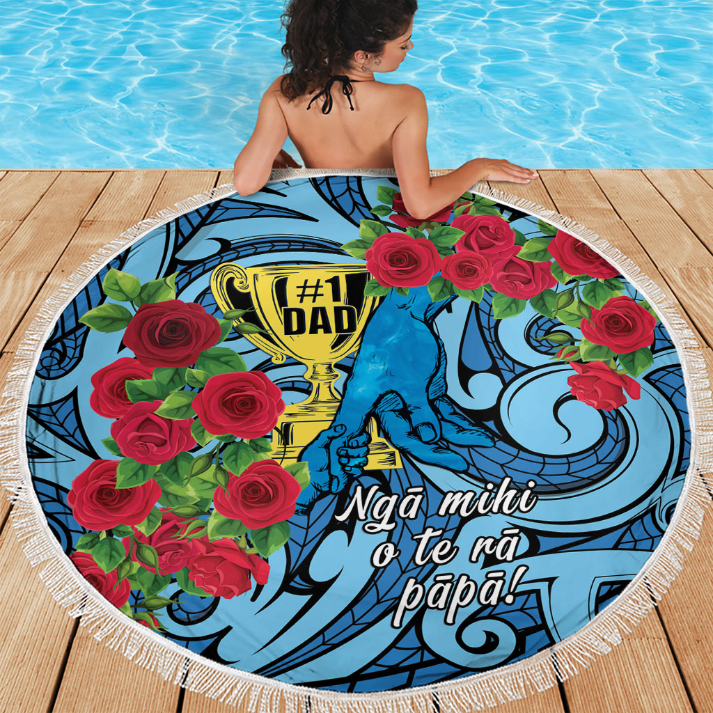 New Zealand Father's Day Beach Blanket Best Dad Trophy Red Rose Maori Pattern LT22 - Polynesian Pride