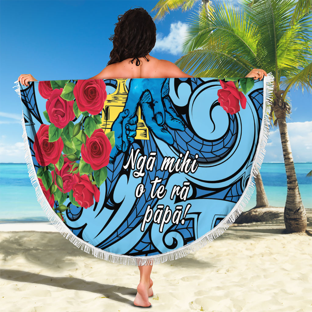 New Zealand Father's Day Beach Blanket Best Dad Trophy Red Rose Maori Pattern LT22 - Polynesian Pride