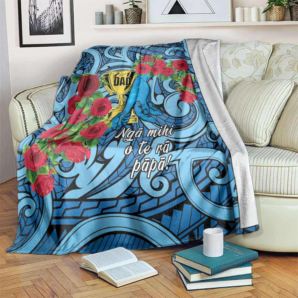 New Zealand Father's Day Blanket Best Dad Trophy Red Rose Maori Pattern