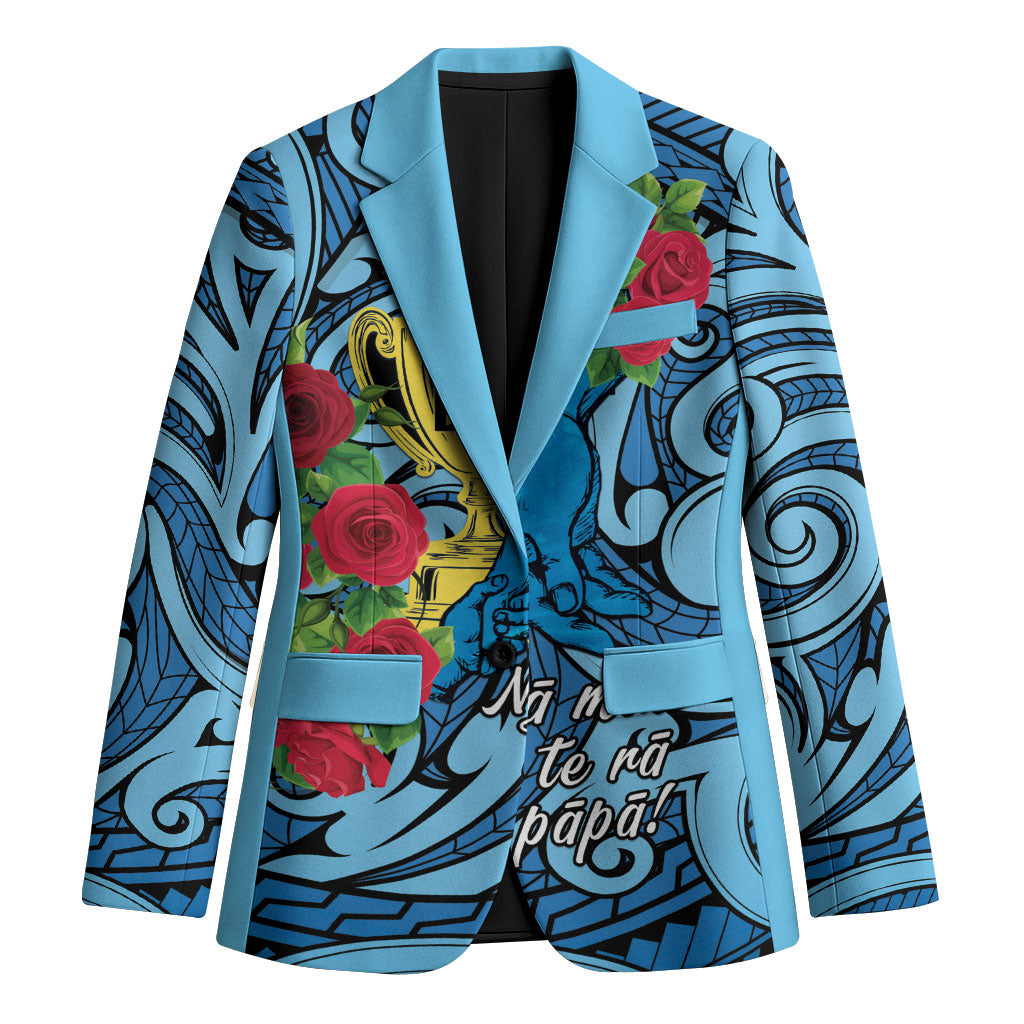 Personalised New Zealand Father's Day Blazer Best Dad Trophy Red Rose Maori Pattern LT22 Unisex Blue - Polynesian Pride