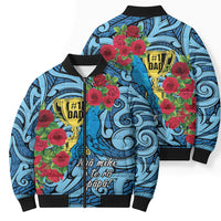 Personalised New Zealand Father's Day Bomber Puffer Jacket Best Dad Trophy Red Rose Maori Pattern LT22 - Polynesian Pride