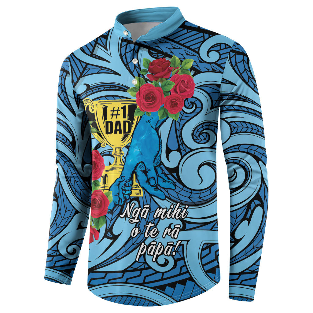Personalised New Zealand Father's Day Button Sweatshirt Best Dad Trophy Red Rose Maori Pattern LT22 - Polynesian Pride
