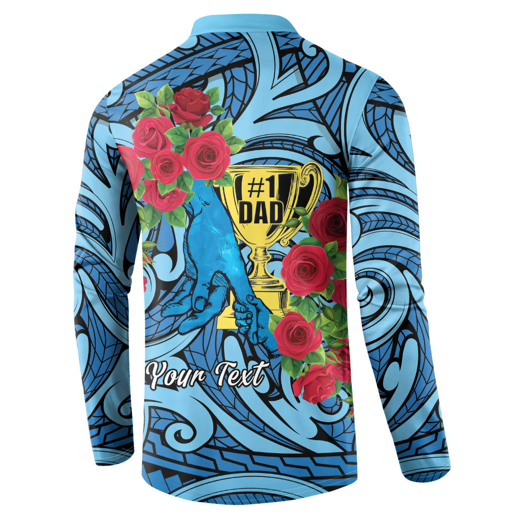 Personalised New Zealand Father's Day Button Sweatshirt Best Dad Trophy Red Rose Maori Pattern LT22 - Polynesian Pride